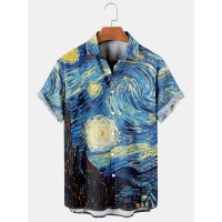 Men's Hawaiian Vintage Van Gogh Starry Night Short Sleeve Shirt