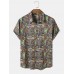 Mens Vintage Geometric Pattern Button Up Short Sleeve Shirts