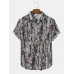 Mens Vintage Geometric Print Button Up Short Sleeve Shirts