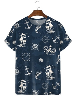 Printed Short Sleeve T-Shirt with Nautical Stencil