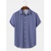 Mens Vertical Striped Button Front Plain Short Sleeve Shirts