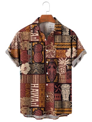 Men's Hawaiian Style Tribal Pattern Short Sleeve Shirt