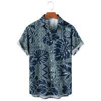 Hawaiian Style Hibiscus and Tropical Leaf Short Sleeve Shirt