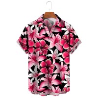 Men's Resort Pink Hibiscus Lily Short Sleeve Shirt