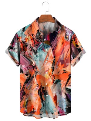 Men's Casual Printed Lapel Short Sleeve Shirt 11150106M