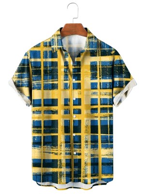 Men's Vintage British Check Casual Short Sleeve Shirt