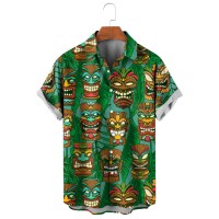 Men's Hawaiian Tiki Icon Print Short Sleeve Shirt