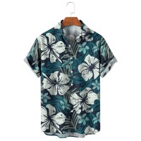 Grunge Hibiscus Print Short Sleeve Shirt